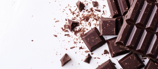 Poster - Rich, decadent dark chocolate with a hint of bitterness on a white background with ample copy space image.