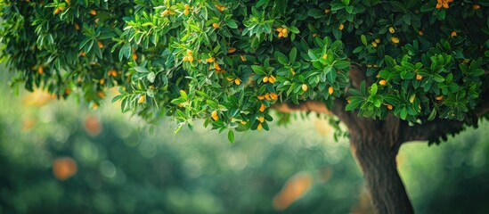 Poster - Tree with green and yellow leaves creates a summery copy space image, perfect for a wallpaper.