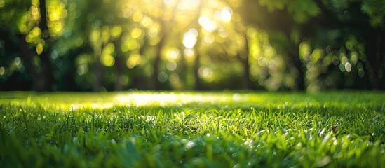 Wall Mural - lush lawn as a background setting in a copy space image.