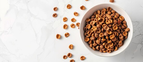 Aufkleber - Close-up shot of cereal in a white bowl with copy space image available.
