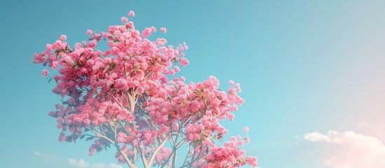Aufkleber - Pink tree with flowers blossoming, providing a striking copy space image.