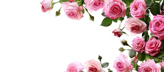 Aufkleber - Pink roses arranged along the border with a white background, suitable for copy space image.