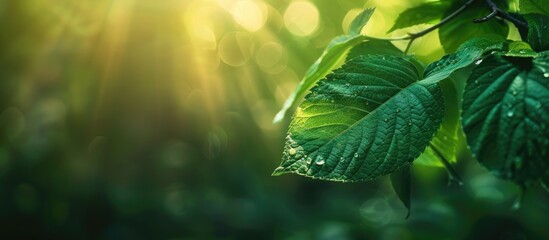 Fototapete - Green leaf background with blurry texture, suitable for copy space image.