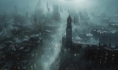 Wall Mural - A cityscape with a foggy atmosphere