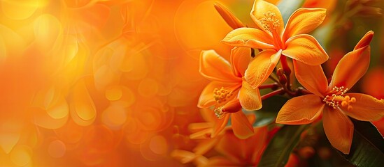 Wall Mural - A vivid orange jasmine flower in full bloom with space for text in the image. Copy space image. Place for adding text and design