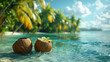 © DreamyStudio - Tropical beach escape with coconut cocktail Generative AI image