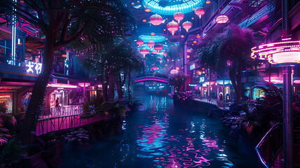 Poster - A neon cityscape with a large sign that says GAO