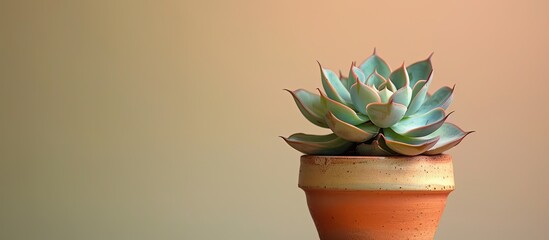 Canvas Print - Playfully engaging with a succulent plant in a pot, with an empty area ready for additional elements in the composition, creating a copy space image.