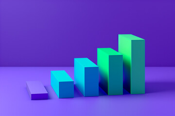 Three dimensional render of pastel colored bar graph