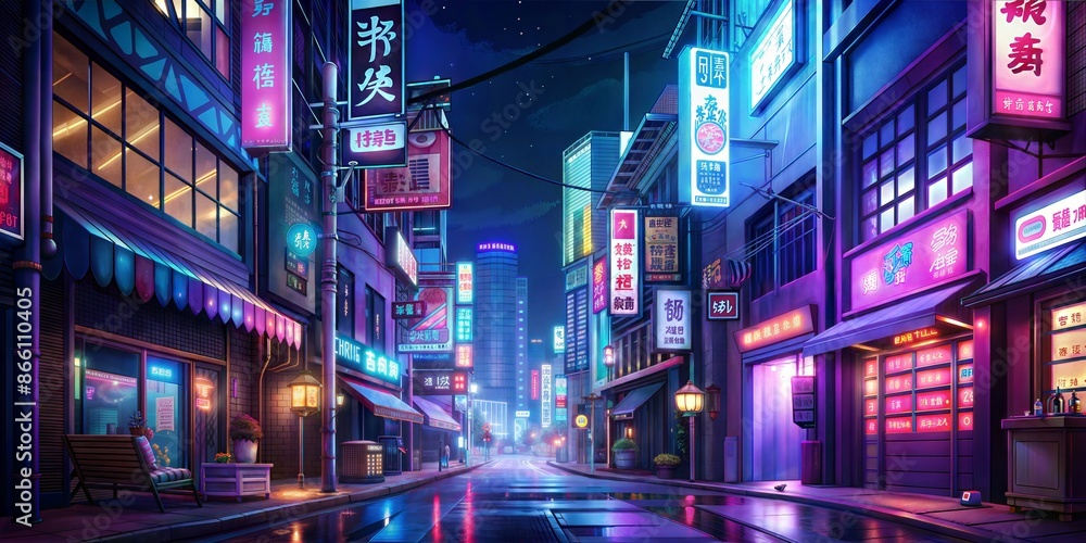 Neo Lights, neon signs are lit up on a city street at night, japanese ...