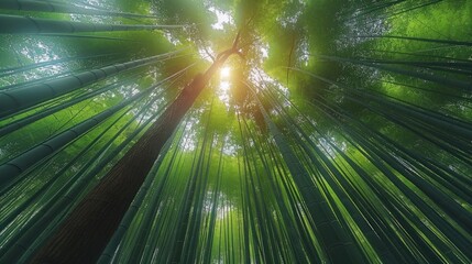 Wall Mural - High-angle capture of the Arashiyama Bamboo Forest in the early morning