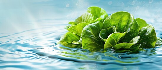 Poster - A Water Lettuce floating on water with ample copy space image.