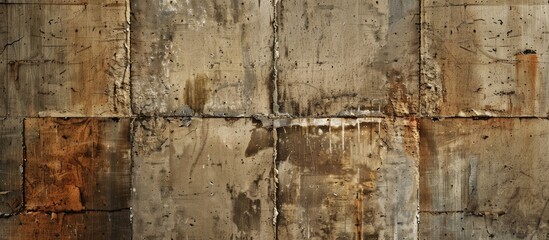 Texture of an aged concrete block wall in a faded brown hue with a background suitable for copy space image.