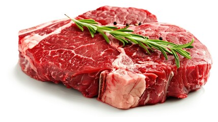 Wall Mural - Isolated Raw Rib Eye Steak in Close up on White Background