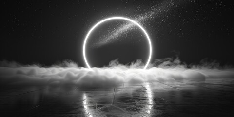 Poster - Abstract Nighttime Scene with Glowing Circle and Smoke