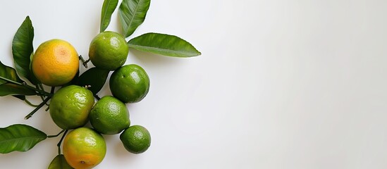 Wall Mural - A recently picked Calamondin or calamansi lime on a white background, with space for an image. image with copy space