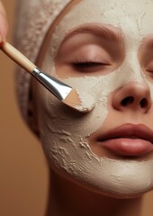 Canvas Print - Woman applying facial mask cosmetics adult skin.