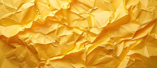Fototapete - Crumpled yellow paper creates an abstract background with copy space image.
