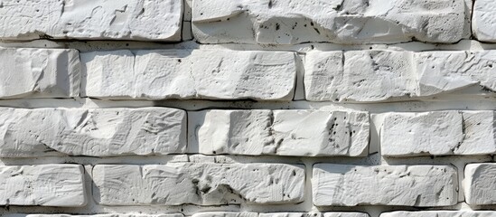 Poster - Detailed close-up image of textured white bricks, ideal for designing houses, shops, cafes, and offices with painted brick walls and available copy space.