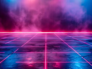 Wall Mural - futuristic neon gradient background with glowing tech grid for product display and showcase