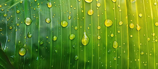 Aufkleber - Beautiful morning water drop on banana leaf pattern with a textured background, perfect for adding text with copy space image.