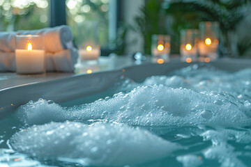 Wall Mural - Relaxing bath with candles creating a serene atmosphere