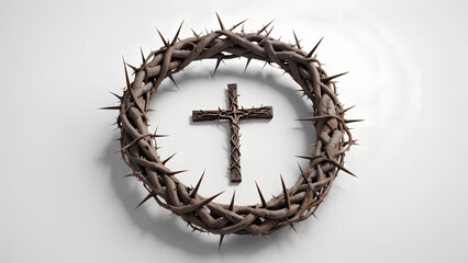 Canvas Print - Crown of Thorns and cross wood on white background