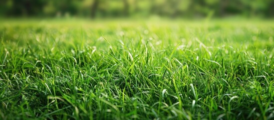 Field with lush green summer grass and abundant copy space image.