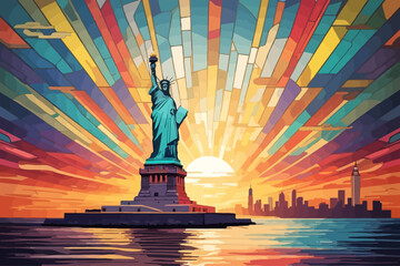 Wall Mural - statue liberty new york retro stained glass illustration