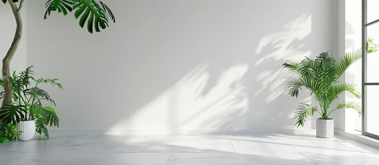 Wall Mural - empty white room with a mockup of a plant wall as a copy space image.