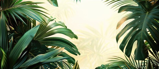 Poster - A tropical backdrop with lush green leaves and a copy space image.