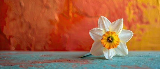 Wall Mural - Narcissus flower displayed on a vibrant backdrop, with copy space image.