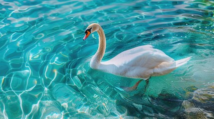 Canvas Print - One swan in azure water