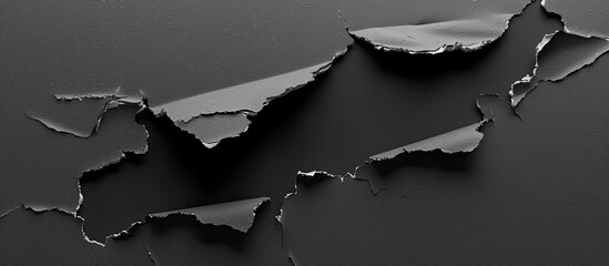 Poster - Black paper with a torn hole and rip on a transparent background, perfect for overlaying a copy space image.