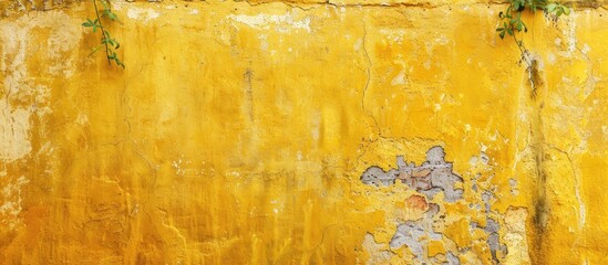 Aufkleber - Aged yellow wall with a textured surface provides a backdrop for copy space image.