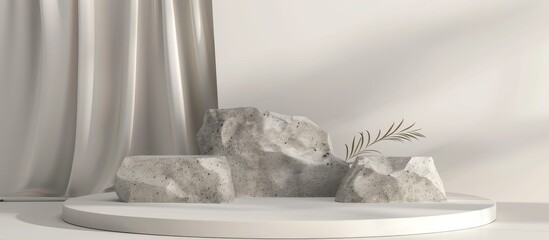 Aufkleber - Three stone podium on a blank product display for showcasing cosmetic products, with ample copy space for promotions in a minimalist scene.