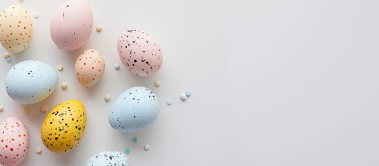 Aufkleber - Top view of Easter eggs on a white backdrop with copy space image for text, isolated.