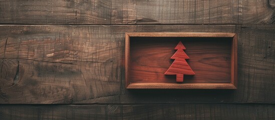 Aufkleber - A flat lay image featuring a wooden Christmas tree inside a picture frame, offering room for text with a copy space image.