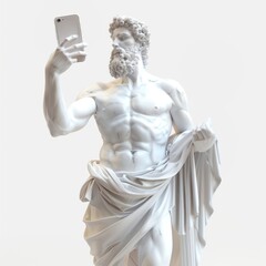 Wall Mural - Marble greek man sculpture phone mobile phone electronics.