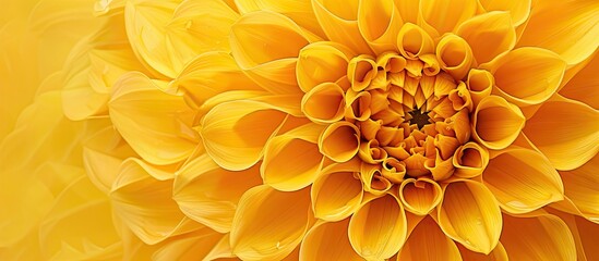 Poster - Detailed shot of a circular yellow flower with copy space image.