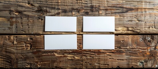 Poster - A creative set of mockup templates for visit cards displayed on a wooden background with copy space image.