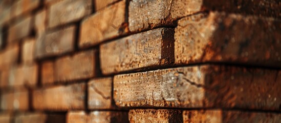 Poster - A structure composed of stacked bricks creating a solid surface with copy space image.