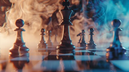 3D Rendering Background of Chess Pieces with Copy Space