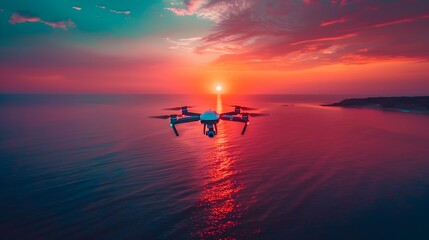 Sticker - Vibrant Sunset Drone Capture Over Serene Ocean Landscape