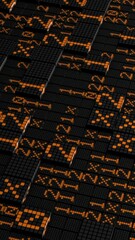Sticker - background with surface of squares and code. motion. computer surface with squares and matrix code. 