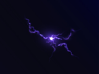 Poster - Abstract blue purple lightning effect, bright light effect PNG. Lightning energy discharge effect isolated on dark background for web design and illustrations.