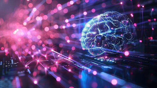 Conceptual image of an electronic cyber brain with glowing neural circuits and quantum computing elements, highlighting biotechnology innovation