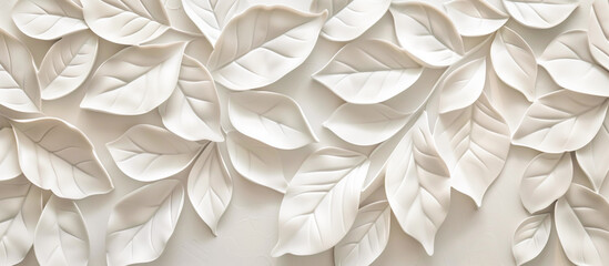Wall Mural - white texture background with leaves pattern