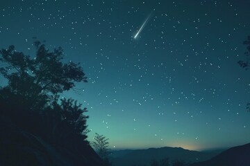 a single meteor in a clear night sky, symbolizing sudden flashes of inspiration and ideas.