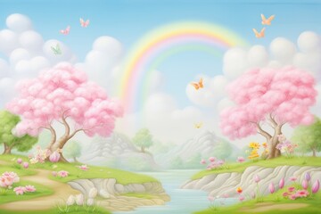 Wall Mural - PNG Painting of rainbow spring border backgrounds outdoors nature.